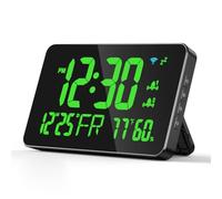 Ejoyous Reloj Digital para Dormitorio, WiFi Eléctrico Digital Calendario Reloj de Día con Termómetro Higrómetro Fecha LED Reloj de Escritorio Doble Mesa Despertador, para Mesita de (Green)