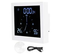 Ejoyous Reloj Pared con Termometro, Impermeable IP65 Reloj de Ducha Digital LCD Reloj de Ducha ℃ / ℉ Temperatura/Reloj de baño con función de Alarma y Temporizador de Cuenta atrás(Blanco)