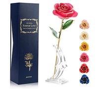 Ejoyous - Rosa de Oro de 24 Quilates con Soporte para Novia, Hija, mamá, Abuela, Amiga, cumpleaños, Boda, Aniversario, graduación, San Valentín, Acción de Gracias, Rosa con Base