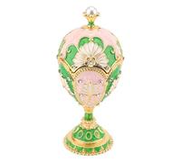 Ejoyous Schmuckbox Ei, Vintage Eiformige Aufbewahrungsdose Emaillierte Eier Schmuckschatulle mit Deckel, für Ringe und Halsketten Kommode Zuhause (verde rosa)