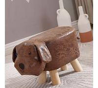 Ejoyous Taburete bajo de Madera para Niños, Cojín de Tela Suave, Bonita Forma de Perro para el Hogar y la Guardería (Brown)