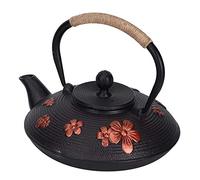 Ejoyous Tetera de Hierro Fundido Hervidor de Tetera 0.9L Patrón de Cereza Oriental Rojo con Ergonómico y Boquilla de Vertido Suave para los Amantes del té Home o Tea House