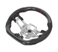 Ejoyous Volante de Fibra de Carbono, Volante de Carreras de Cuero Perforado de Napa con Fondo Plano Tipo D, Agarre de Dedo con Costuras Rojas, para Conductores 2015 2017