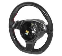 Ejoyous Volante de Fibra de Carbono Volante de Fondo Plano con Cuero Perforado de Napa Costuras Rojas Diseño Tipo D para Conductores 911 2010 2012