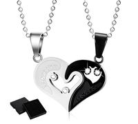 EJRUP 2 Piezas de acero inoxidable collar pareja enamorada para 2, colgante de pareja enamorada, corazón collar colgante mujer hombre plata negro amor colgante Regalos para San Valentín
