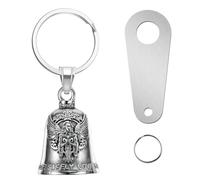 EJRUP Campana motera con diseño de ángel guardián, con llavero y accesorios de montaje, robusta y elegante, campana moto, campana motera de la suerte