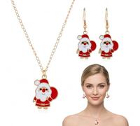 EJRUP Conjuntos de joyas navideñas para niñas y niños, collar navideño con cadena, pendientes de Papá Noel para niñas, regalo de Navidad