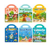 EJRUP Paquete de 6 Libros de Calcomanías Reutilizables,Viaje y Juguete Educativo de Aprendizaje Sensorial,para NiñOs,Dinosaurios,Animales Salvajes,Mundo Submarino,Granja,AutomóViles, Espacio