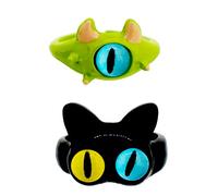 EjszaKod Y2K - Juego de anillos de plata de ley esmaltados con diseño de gato negro y verde y monstruo pequeño para mujer, anillo apilable colorido, anillo abierto ajustable 6-9, Esmalte, Resina.