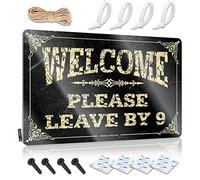 EJXN Letrero divertido para decoración de puerta de dormitorio con texto en inglés "Welcome Please Leave By 9" (30 x 40 cm)