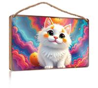 EJXN Letreros de porche de otoño con texto en inglés "Whimsical Whiskered Wonder: A Colorful Cat's Tale Wooded" (20 x 30 cm)