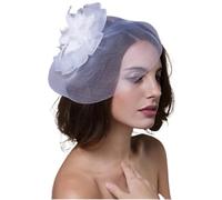 EKalgretrA Sombrero De Boda Tocado de Novia con Clip, Horquilla for el Pelo for Mujer, Tocado Fiesta Boda, Horquillas Flores Hilo Malla, Accesorios for Cabello(White)