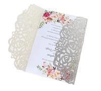 EKalgretrA Tarjeta Boda 10 pcs Wedding Invitation Card With Ribbon, Laser Cut Rose XV Quinceanera Birthday Party Cards(Color 1,Color 7)