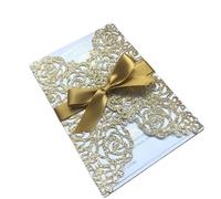 EKalgretrA Tarjeta Boda 10 pcs Wedding Invitation Card With Ribbon, Laser Cut Rose XV Quinceanera Birthday Party Cards(Color 2,Color 7)