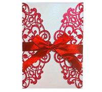 EKalgretrA Tarjeta Boda 10pcs Glitter Invitation Card With Ribbon Greeting Cards Wedding Mariage Decoration(Red)