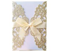 EKalgretrA Tarjeta Boda 10pcs Glitter Invitation Card With Ribbon Greeting Cards Wedding Mariage Decoration(Golden)