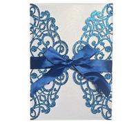 EKalgretrA Tarjeta Boda 10pcs Glitter Invitation Card With Ribbon Greeting Cards Wedding Mariage Decoration(Blue)