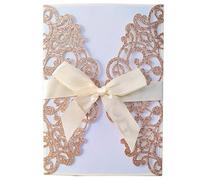 EKalgretrA Tarjeta Boda 10pcs Glitter Invitation Card With Ribbon Greeting Cards Wedding Mariage Decoration(Rose gold)