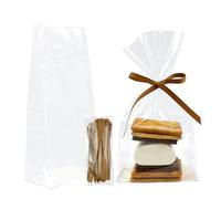 EKAPACKAGING 50 bolsas de celofán de fondo plano reforzado de 4 x 2 x 8 pulgadas con cinta e inserto de cartón para smores y cupcakes