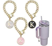 Ekarley Accesorios de dije de letra para Stanley Cup, 3 piezas con cadena inicial, mango de botella de agua, dije de identificación para vasos, redondo, aluminio, sin piedras preciosas