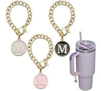 Ekarley Accesorios de dije de letra para taza Stanley, 3 piezas con cadena inicial para botella de agua, dije de identificación para vasos, ROUND, aluminio