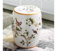 EKDJSN Taburete de Cerámica, Taburete de Tambor Esmaltado y Pintado a Mano, Taburete de Porcelana, Asiento de Jardín, Taburete de Maquillaje, Mesa Auxiliar, Reposapiés(Wit)
