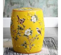 EKDJSN Taburete de Cerámica, Taburete de Tambor Esmaltado y Pintado a Mano, Taburete de Porcelana, Asiento de Jardín, Taburete de Maquillaje, Mesa Auxiliar, Reposapiés(Giallo)