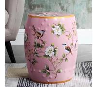 EKDJSN Taburete de Cerámica, Taburete de Tambor Esmaltado y Pintado a Mano, Taburete de Porcelana, Asiento de Jardín, Taburete de Maquillaje, Mesa Auxiliar, Reposapiés(Pink)