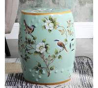 EKDJSN Taburete de Cerámica, Taburete de Tambor Esmaltado y Pintado a Mano, Taburete de Porcelana, Asiento de Jardín, Taburete de Maquillaje, Mesa Auxiliar, Reposapiés(Light Green)
