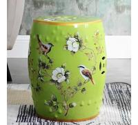 EKDJSN Taburete de Cerámica, Taburete de Tambor Esmaltado y Pintado a Mano, Taburete de Porcelana, Asiento de Jardín, Taburete de Maquillaje, Mesa Auxiliar, Reposapiés(Green)