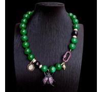 EKFBQBGW 16mm Green Jade Beetle Charm Choker Necklace Beaded Simple Pendant Necklaces Jewelry Gifts