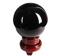 EKFBQBGW Crystal Divination Sphere Black Obsidian Sculpture Figurine Gemstone Ball with Stand for Feng Shui Home Office Decor Gift,10cm/3.9in