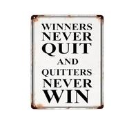 EKFBQBGW Inspirational Wall-Art Winners Never Quit Metal Sign Retro Tin Decor for Workout Room Library Study or Living Room Gift Idea 8 X 12 inch