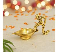 Ekhasa Diya de pavo real 100 % puro de latón con mango y soporte | Diya de latón antiguo para Pooja, Aarti y decoración del hogar | Soporte tradicional de pavo real, Arti Diya con asa para mandir y