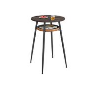 VASAGLE EKHO Colección - Mesa de Bar con Almacenaje, Mesa Alta Redonda, Piel Sintética con Costuras, Moderno de Siglo Medio, Cocina Barra Casera, Salón, Fácil Montaje, Marrón Ceniza y Marrón Caramelo