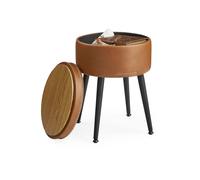 VASAGLE EKHO Colección - Puff Almacenaje, Taburete de Tocador, Piel Sintética con Costura, Moderno Siglo Mediado, Asiento Redondo Almacenaje con Patas de Acero, Carga 150 kg, Marrón Caramelo LOM005K01