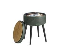 VASAGLE EKHO Colección - Puff Almacenaje, Taburete de Tocador, Piel Sintética con Costura, Moderno Siglo Mediado, Asiento Redondo Almacenaje con Patas de Acero, Carga 150 kg, Verde Bosque LOM005C01
