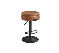 VASAGLE EKHO Colección - Silla de Bar 360° Giratoria, Sillas de Barra de Altura Ajustable con Almacenaje, Cuero Sintético con Costuras, Moderno Siglo Medio, Cocina Bar, Fácil Montaje, Marrón Caramelo