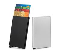 EKIMOS - Lote de 2 portatarjetas bancarias antirrobo para hombre y mujer, de aluminio ultrafino, funda rígida y resistente, gran capacidad, color negro y gris