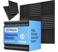 Ekkogo Paquete de 18 paneles de espuma a prueba de sonido para paredes, paneles acústicos de 12 x 12 x 1 pulgadas, paneles de sonido estilo cuña para estudio y reducción de ruido en el hogar