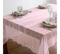 EKKONG Caminito de Mesa de Tul con Perlas 150 x 210 cm, Mantel de Organza con Borde de Perlas, Decoración para Boda, Fiesta de Novia, Cumpleaños y Cocina (C)