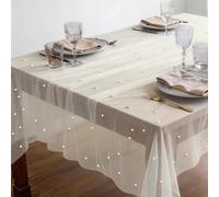 EKKONG Caminito de Mesa de Tul con Perlas 150 x 210 cm, Mantel de Organza con Borde de Perlas, Decoración para Boda, Fiesta de Novia, Cumpleaños y Cocina (B)
