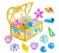 EKKONG Set de Gemas Coloridos, Gemas Piratas de Acrílico, 36 Piedras Preciosas de Buceo con 1 Cofre Pirata, Juguetes de Piscina Diving Gems para Piscinas, Playas y Búsquedas del Tesoro (Oro)