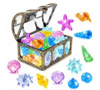 EKKONG Set de Gemas Coloridos, Gemas Piratas de Acrílico, 36 Piedras Preciosas de Buceo con 1 Cofre Pirata, Juguetes de Piscina Diving Gems para Piscinas, Playas y Búsquedas del Tesoro (Bronce)