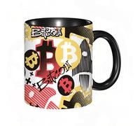 EKLMPS Tazas de Café,Taza de Cerámica para Té y Café,330ml/11oz,Regalos original,Aniversarios,nupical,desayuno,Románticos,Símbolo de moneda digital con patrón divertido en estilo doodle de Bitcoin. Mo