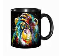 EKLMPS Tazas de Café,Taza de Cerámica para Té y Café,330ml/11oz,Regalos original,Aniversarios,nupical,desayuno,Románticos,Pintura al óleo original. Mono pintado de colores. Colores brillantes sobre un