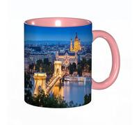 EKLMPS Tazas de Café,Taza de Cerámica para Té y Café,330ml/11oz,Regalos original,Aniversarios,nupical,desayuno,Románticos,Vista del centro de la ciudad de Budapest a través del Danubio, hermoso paisaj