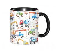 EKLMPS Tazas de Café,Taza de Cerámica para Té y Café,330ml/11oz,Regalos original,Aniversarios,nupical,desayuno,Románticos,Camiones de construcción dibujados por niños, tractores, excavadoras, grúas, h