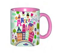 EKLMPS Tazas de Café,Taza de Cerámica para Té y Café,330ml/11oz,Regalos original,Aniversarios,nupical,desayuno,Románticos,Arquitectura de Amsterdam en estilo de dibujos animados, estilo holandés con i