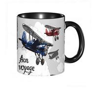 EKLMPS Tazas de Café,Taza de Cerámica para Té y Café,330ml/11oz,Regalos original,Aniversarios,nupical,desayuno,Románticos,Póster de avión retro. Postal de un avión modelo antiguo volando en el cielo.